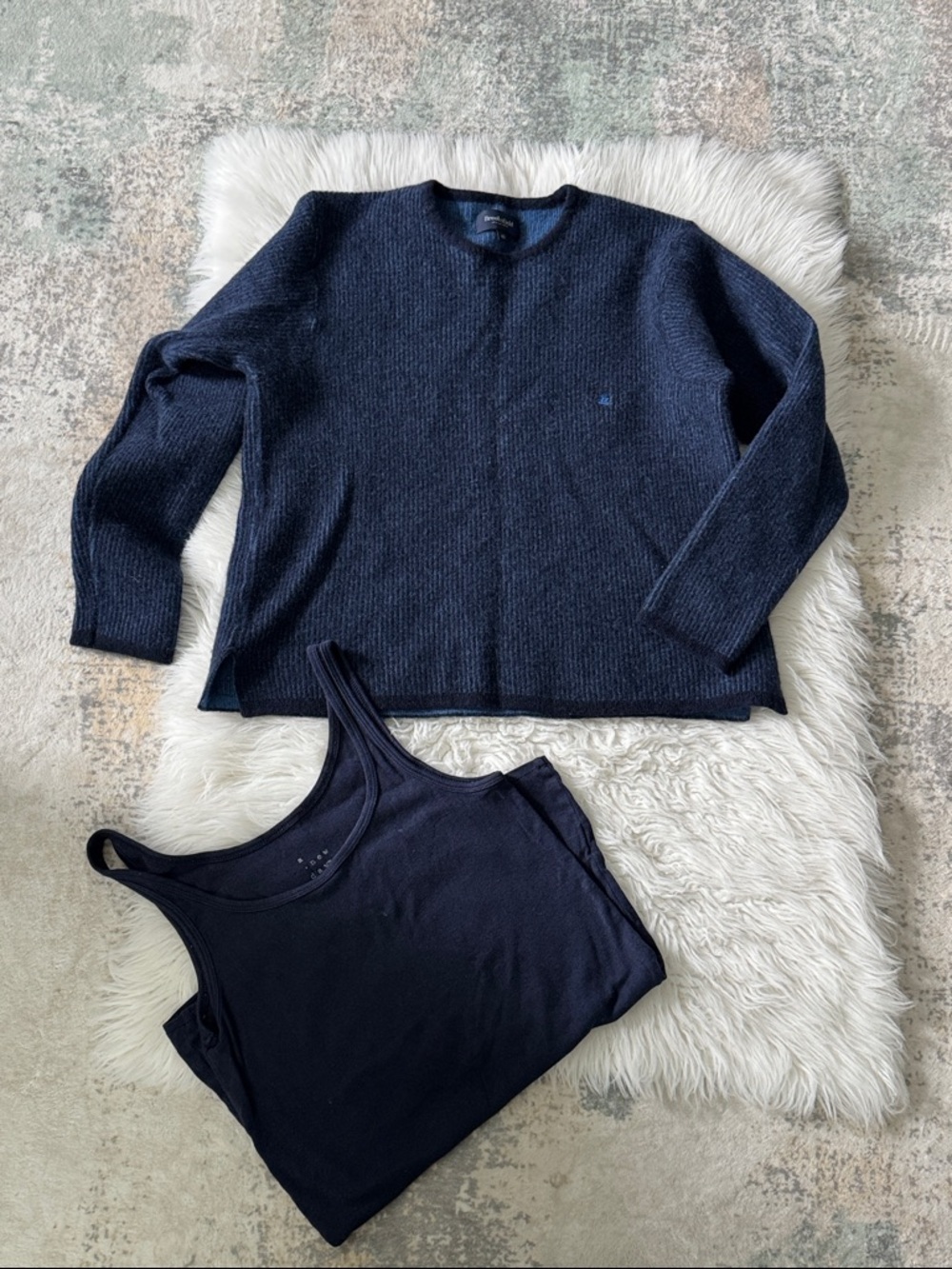 Brooksfield Cropped Navy Crewneck Sweater